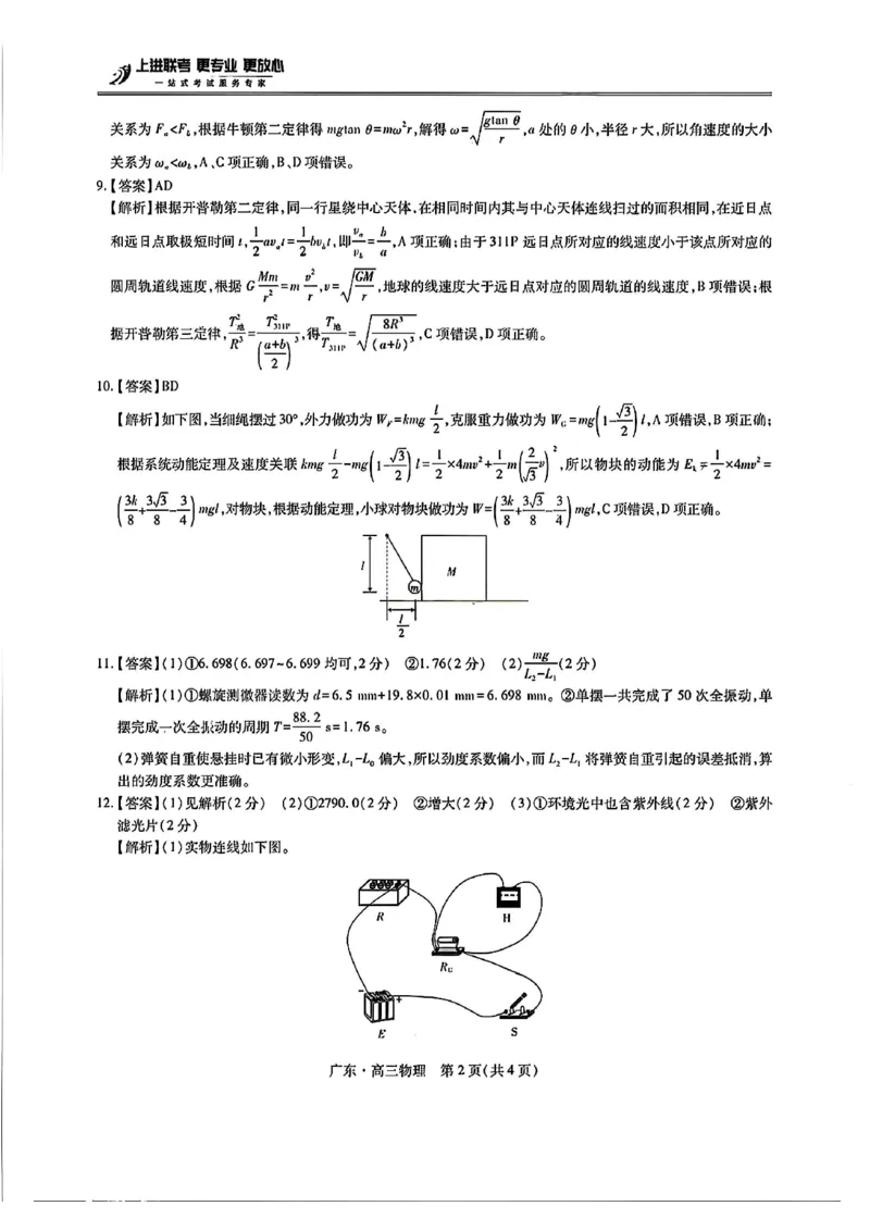 广东高三10月上进联考物理答案_2025年10月_251011广东上进联考2025-2026学年领航高中联盟2026届高三10月一轮复习阶段检测（全科）