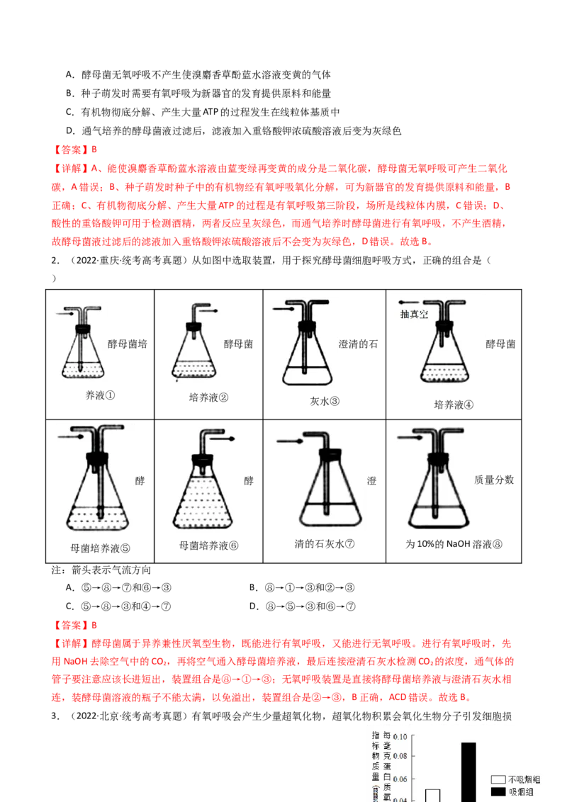 专题05细胞呼吸（解析卷）_近10年高考真题汇编（必刷）_十年（2014-2024）高考生物真题分项汇编（全国通用）_十年（2014-2023）高考生物真题分项汇编（全国通用）