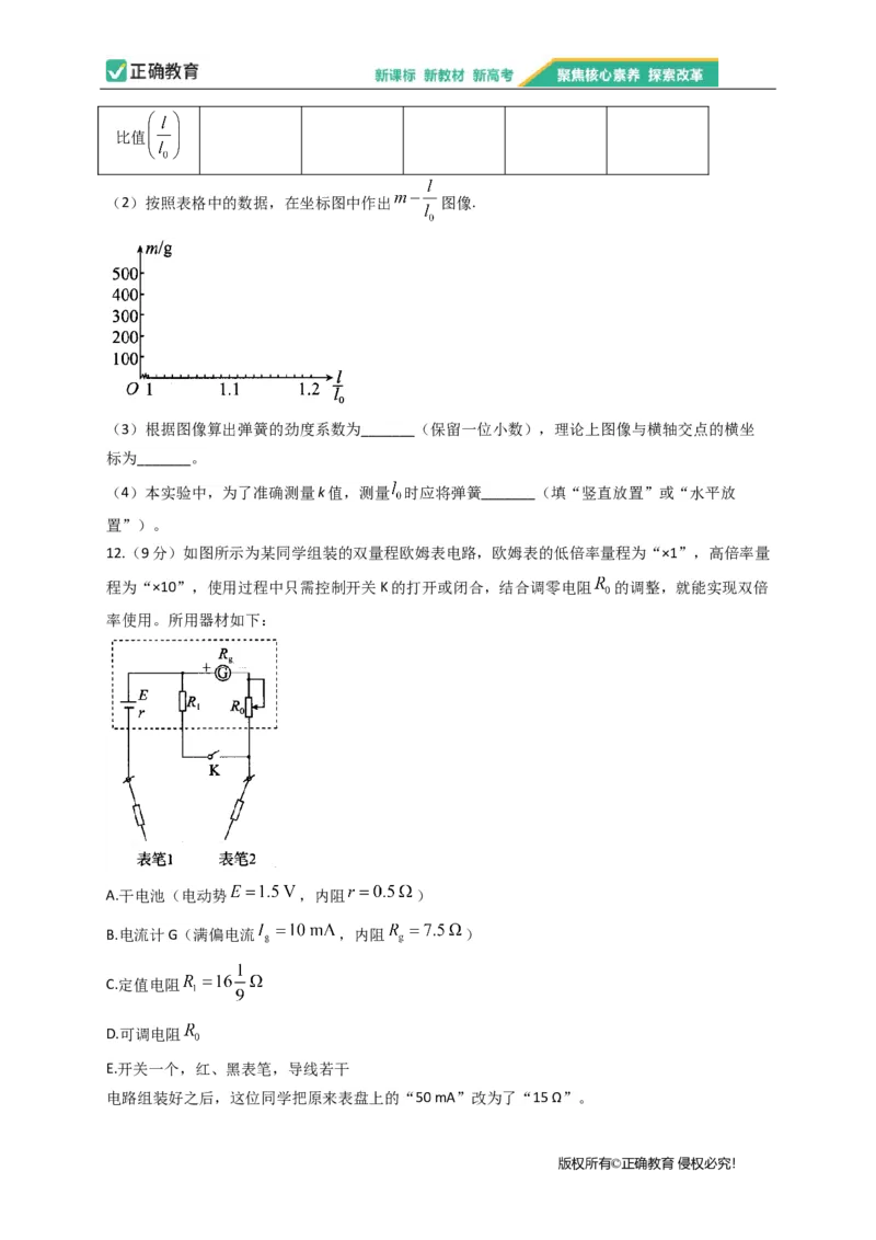 2023届新高考物理金榜猜题卷河北专版_2023高考押题卷_正确教育金榜猜题卷_（新高考）正确教育丨金榜猜题卷_新高考物理
