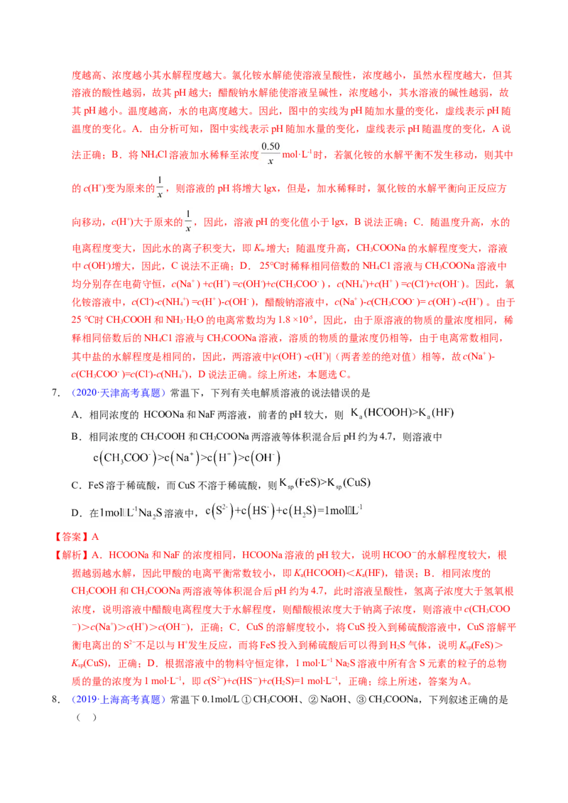 专题61盐类水解及应用（解析卷）_近10年高考真题汇编（必刷）_十年（2014-2024）高考化学真题分项汇编（全国通用）_十年（2014-2023）高考化学真题分项汇编（全国通用）
