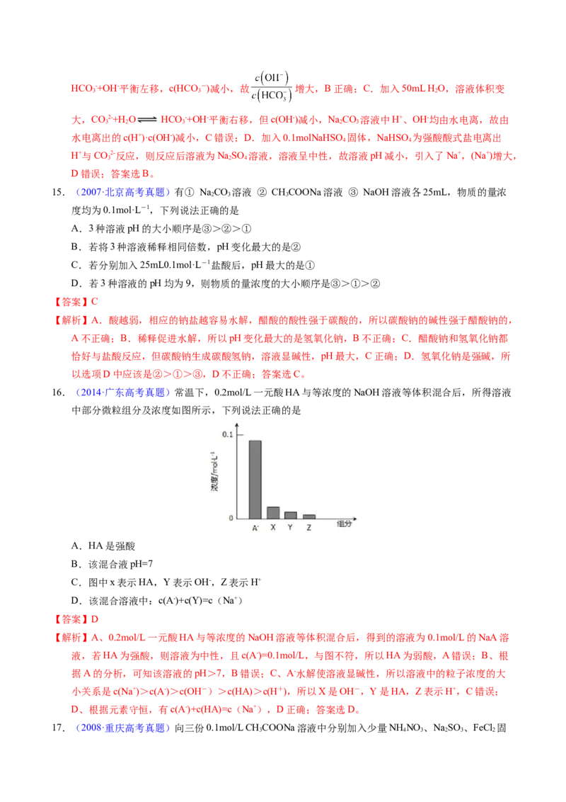 专题61盐类水解及应用（解析卷）_近10年高考真题汇编（必刷）_十年（2014-2024）高考化学真题分项汇编（全国通用）_十年（2014-2023）高考化学真题分项汇编（全国通用）