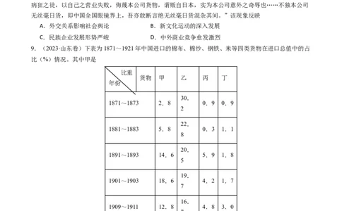 专题06从甲午战争到五四运动(1894-1919)（原卷卷）_近10年高考真题汇编（必刷）_十年（2014-2024）高考历史真题分项汇编（全国通用）_2023年高考真题和模拟题历史分项汇编（全国通用）