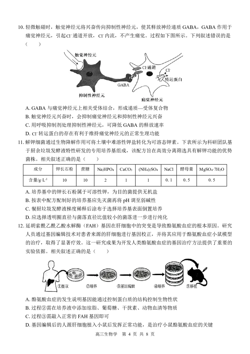高三生物试卷_2025年4月_250406广西壮族自治区&ldquo;武鸣高中-贵百河&rdquo;2025届高三下学期4月联考_广西&ldquo;武鸣高中-贵百河&rdquo;2025届高三下学期4月联考测试生物