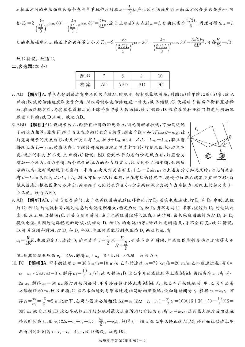 物理答案_2025年3月_250306湖南省长沙市雅礼中学2024-2025学年高三下学期月考卷（七）（全科）_湖南省长沙市雅礼中学2024-2025学年高三下学期月考卷（七）物理