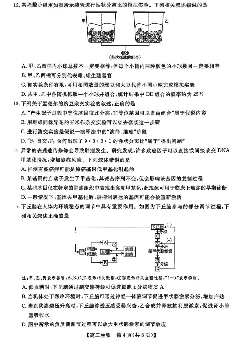 山西金科大联考2026届高三10月质量检测生物试题（含答案）_2025年10月_251010山西三重教育金科大联考2026届高三10月质量检测