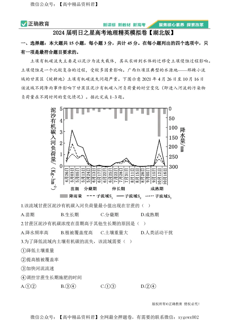 2024届明日之星高考地理精英模拟卷湖北版_2024高考押题卷_72024正确教育全系列_2024明日之星全系列_（新高考）2024《明日之星&middot;高考精英模拟卷》（九科全）各一套