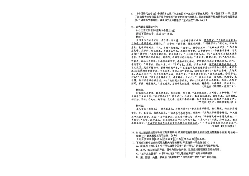 安徽省十联考合肥市第一中学等校2025届高三上学期阶段性诊断检测语文_2025年1月_250102安徽省十联考合肥市第一中学等校2025届高三上学期阶段性诊断检测