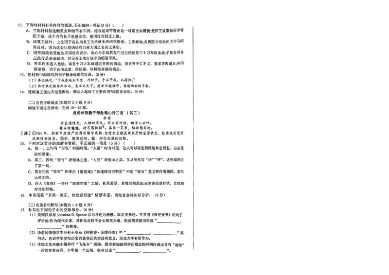 安徽省十联考合肥市第一中学等校2025届高三上学期阶段性诊断检测语文_2025年1月_250102安徽省十联考合肥市第一中学等校2025届高三上学期阶段性诊断检测