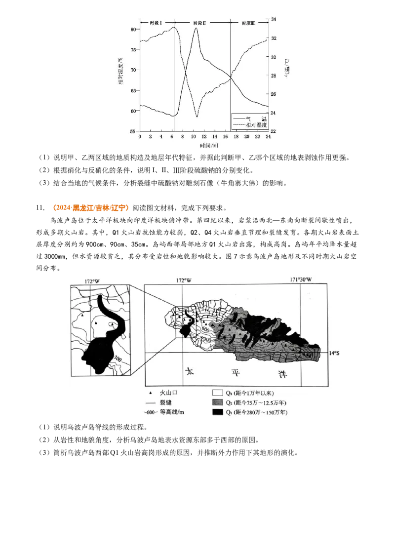 专题04地质地貌-2024年高考真题和模拟题地理分类汇编（学生卷）_近10年高考真题汇编（必刷）_十年（2014-2024）高考地理真题分项汇编（全国通用）