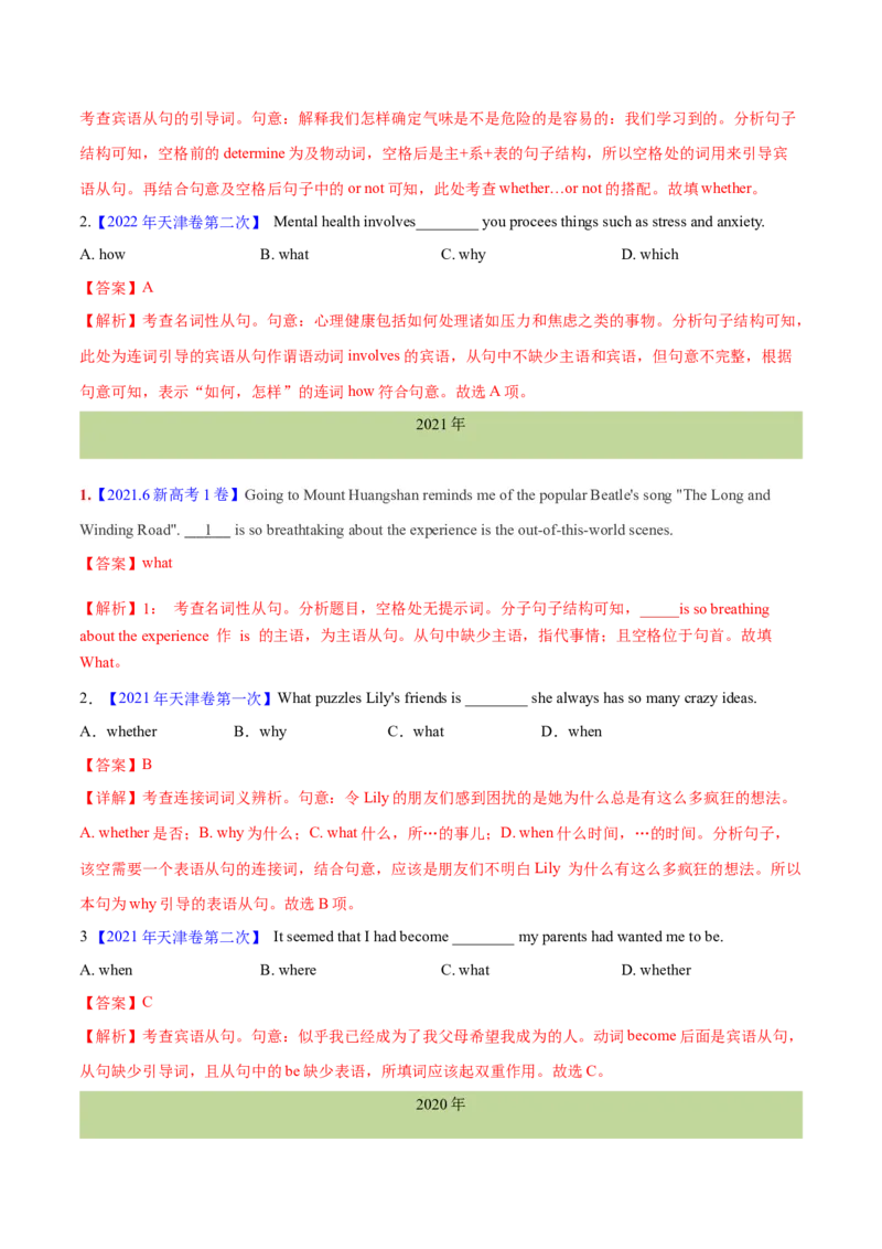 专题08名词性从句(教师卷)--十年（2015-2024）高考真题英语分项汇编（全国通用）_近10年高考真题汇编（必刷）_十年（2014-2024）高考英语真题分类汇编（全国通用）