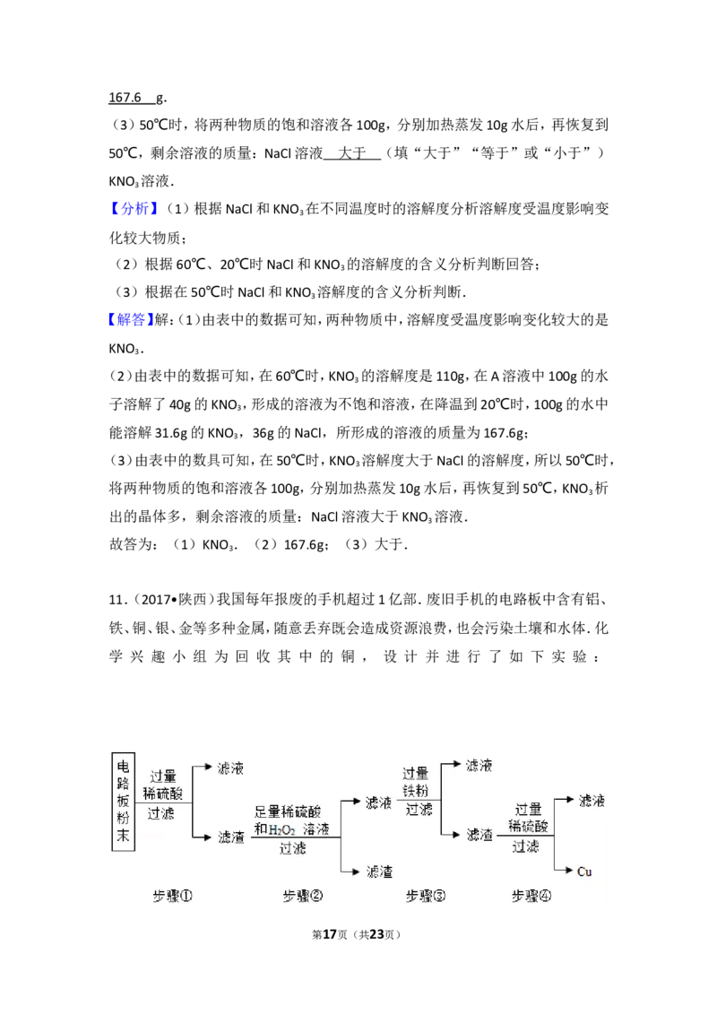 陕西省2017年中考化学试题(含答案)_中考真题_5.化学中考真题2015-2024年_地区卷_陕西省中考化学08-21（陕西省统一试卷）