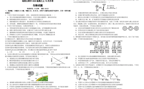 生物试题_2025年10月_251017黑龙江省哈尔滨师范大学附属中学2025-2026学年高三上学期10月月考_黑龙江省哈尔滨师范大学附属中学2025-2026学年高三上学期10月月考生物试题（含答案）