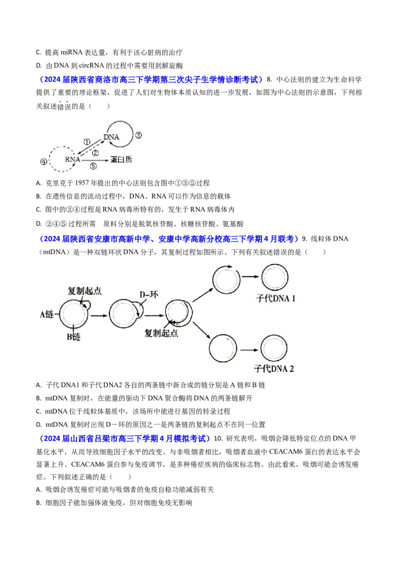 专题09遗传的分子基础-2024年高考真题和模拟题生物分类汇编(学生卷）_近10年高考真题汇编（必刷）_十年（2014-2024）高考生物真题分项汇编（全国通用）