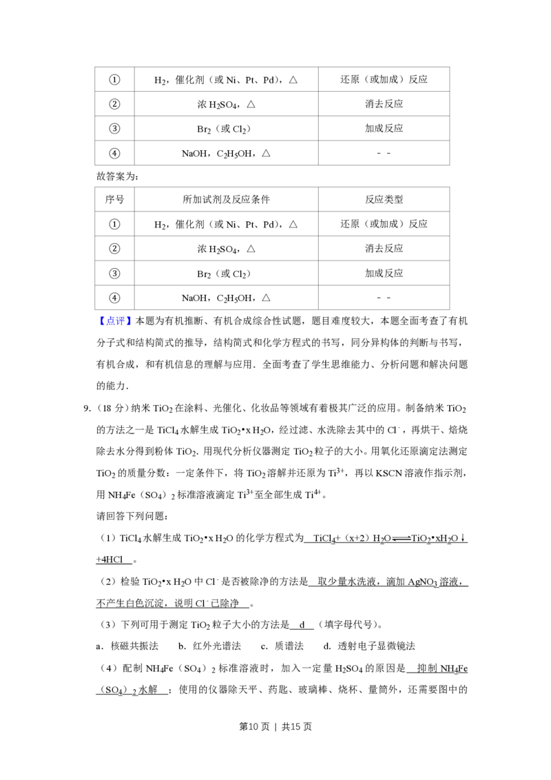 2010年高考化学试卷（天津）（解析卷）_化学历年高考真题_新&middot;PDF版2008-2025&middot;高考化学真题_化学（按省份分类）2008-2025_2008-2024&middot;（天津）化学高考真题