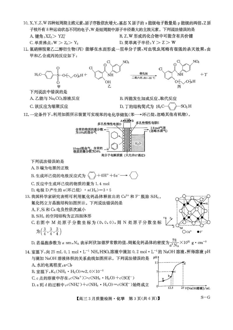 河南省九师联盟2025届高三4月联考化学试题+答案_2025年4月_250402河南省九师联盟2025届高三4月联考（全科）
