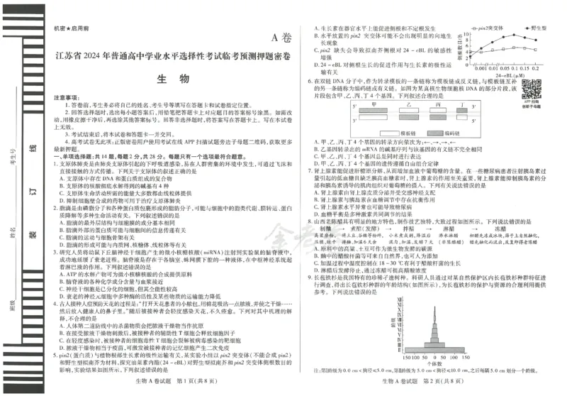 2024年天星 高考临考预测押题密卷 江苏专版 （生物）