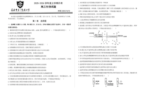 吉林省长春市第二实验中学2026届高三上学期10月月考+生物_2025年10月_12026年试卷教辅资源等多个文件_251022吉林省长春市第二实验中学2026届高三上学期10月月考（全科）