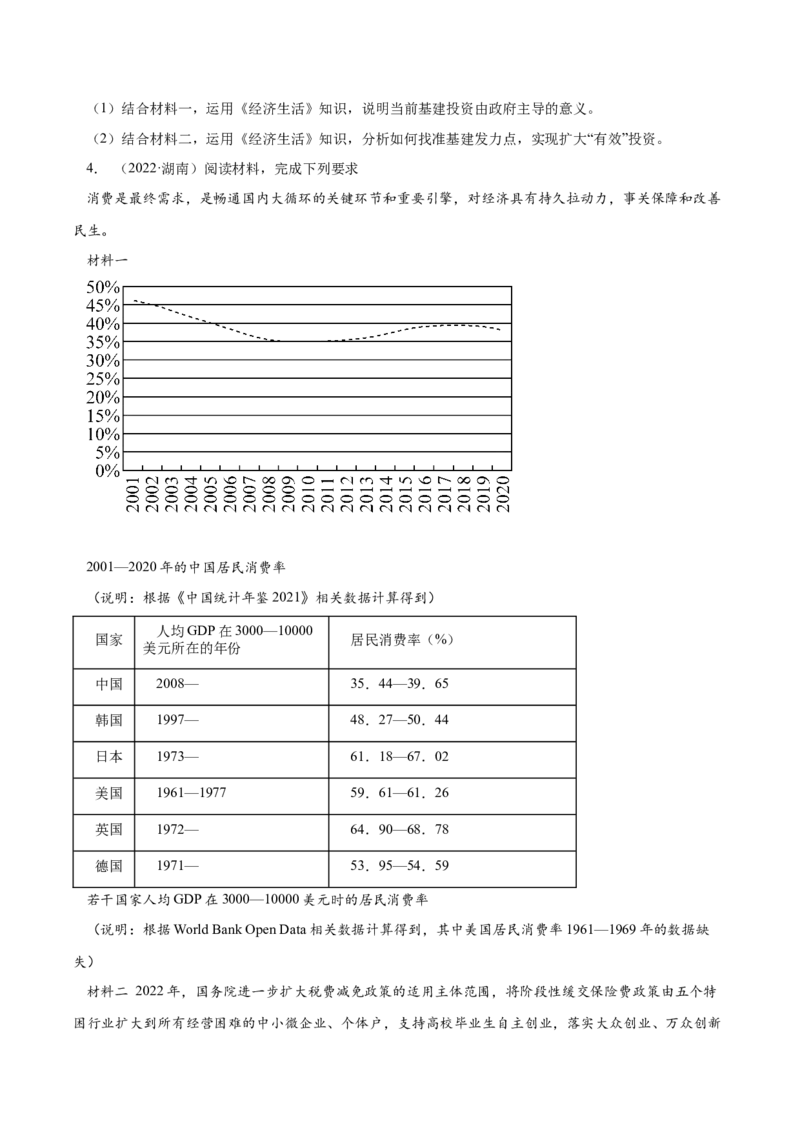 专题05《经济生活》综合主观题-学易金卷：十年（2014-2023）高考政治真题分项汇编（人教卷）（原卷卷）_近10年高考真题汇编（必刷）