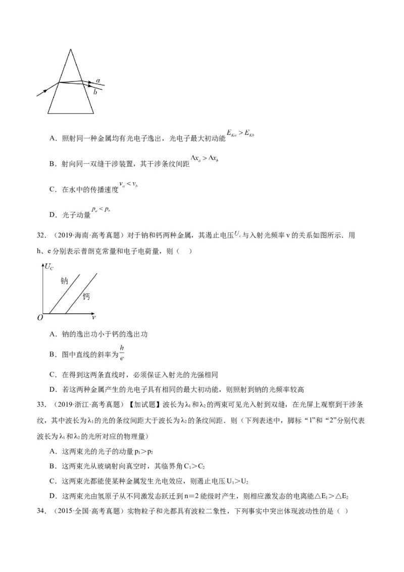 专题66光电效应（原卷卷）-十年（2014-2023）高考物理真题分项汇编（全国通用）_近10年高考真题汇编（必刷）_十年（2014-2024）高考物理真题分项汇编（全国通用）