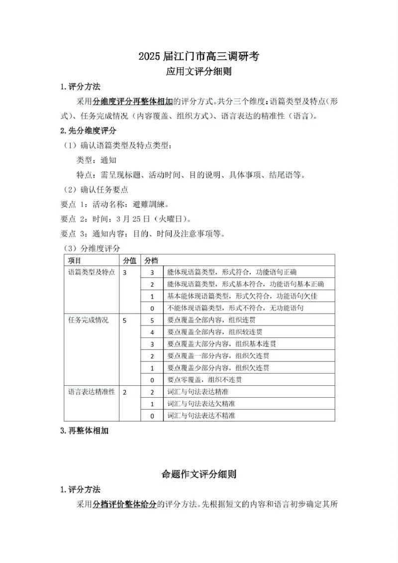 广东江门2024-2025学年高三下学期一模日语试卷2025江门一模高三日语答案原文评分标准_2025年3月_250310广东省江门市2025届高三下学期一模