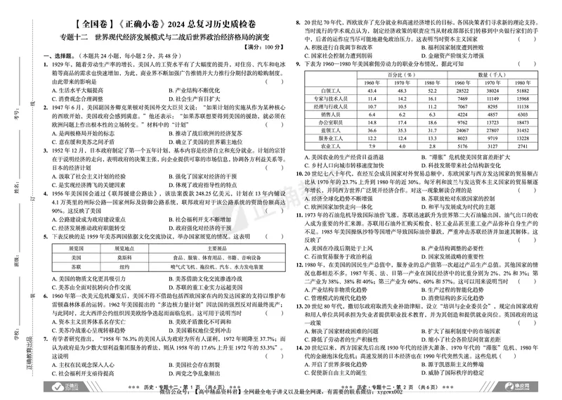 全国卷《正确小卷》2024总复习历史质检卷2_2024高考押题卷_72024正确教育全系列_2024年正确小卷全系列_（全国版）2024《正确小卷&middot;复习质检卷》（九科全）各两套