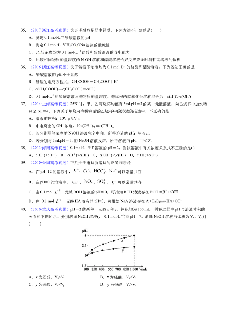 专题58弱电解质的电离（原卷卷）_近10年高考真题汇编（必刷）_十年（2014-2024）高考化学真题分项汇编（全国通用）_十年（2014-2023）高考化学真题分项汇编（全国通用）