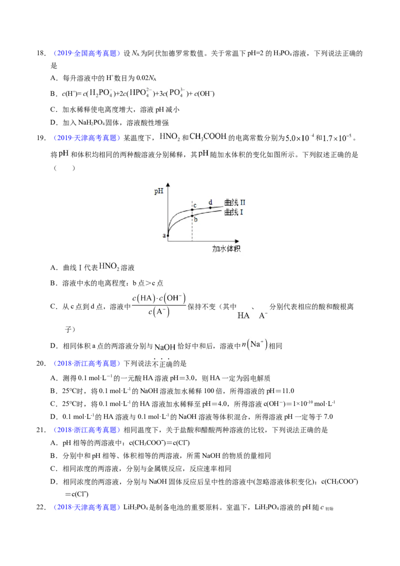 专题58弱电解质的电离（原卷卷）_近10年高考真题汇编（必刷）_十年（2014-2024）高考化学真题分项汇编（全国通用）_十年（2014-2023）高考化学真题分项汇编（全国通用）