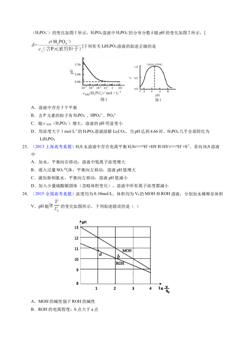专题58弱电解质的电离（原卷卷）_近10年高考真题汇编（必刷）_十年（2014-2024）高考化学真题分项汇编（全国通用）_十年（2014-2023）高考化学真题分项汇编（全国通用）