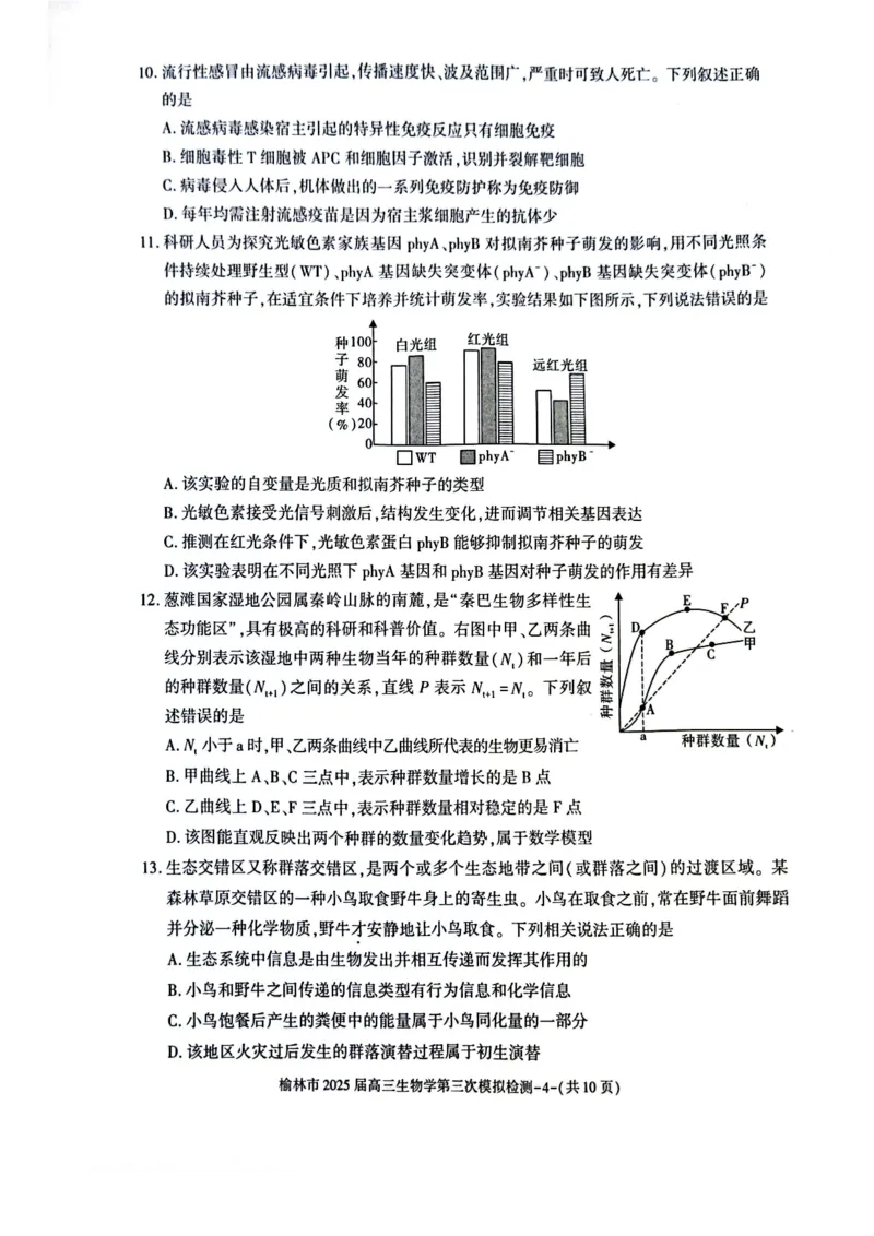 生物_2025年3月_250310陕西省榆林市2025届高三第三次模拟检测（全科）_陕西省榆林市2025届高三第三次模拟检测生物