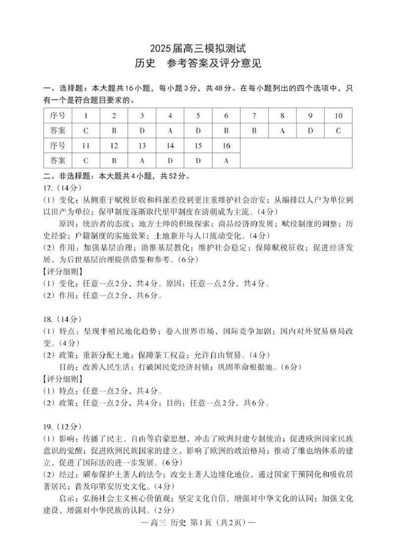 历史高三答案185X260_Print_2025年2月_2502222025届江西南昌高三第一次模拟测试（全科）_2025届江西省南昌市高三下学期第一次模拟测试历史试题（PDF版，含答案）