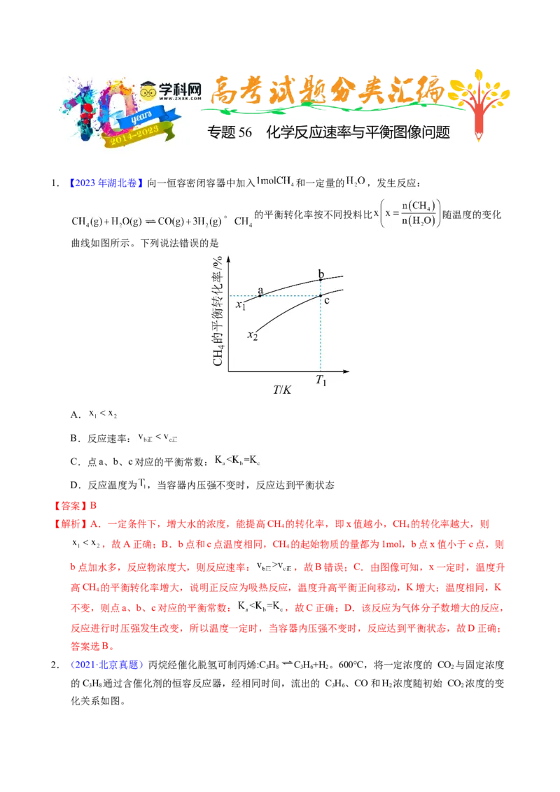 专题56化学反应速率与平衡图像问题（解析卷）_近10年高考真题汇编（必刷）_十年（2014-2024）高考化学真题分项汇编（全国通用）_十年（2014-2023）高考化学真题分项汇编（全国通用）