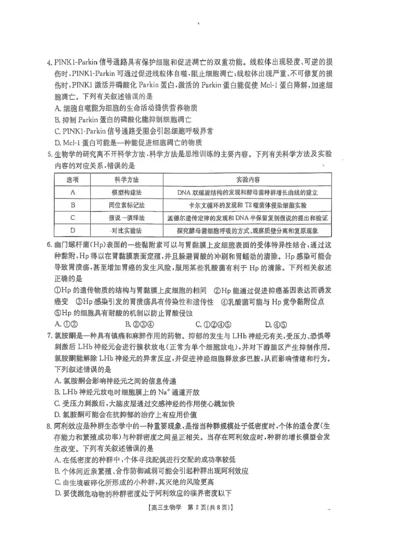 广西壮族自治区2024-2025学年高三上学期期末考试生物试题（含答案）_2025年1月_250110广西南宁市2024-2025学年高中毕业班第一次适应性（广西金太阳1月）（全科）