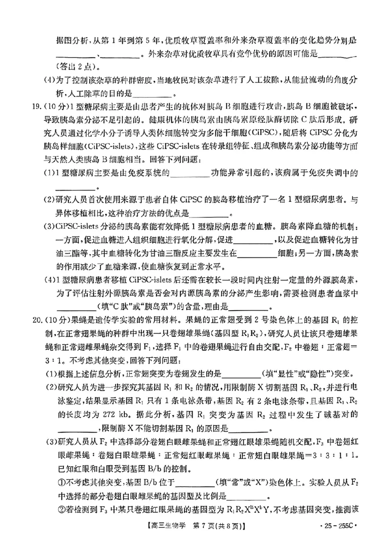 生物_2025年1月_250114甘肃省金太阳2025届高三1月联考（全科）_甘肃省金太阳2025届高三1月联考生物