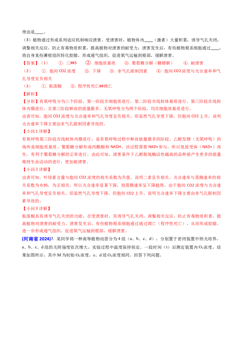 专题05光合作用与细胞呼吸-2024年高考真题和模拟题生物分类汇编（教师卷）_近10年高考真题汇编（必刷）_十年（2014-2024）高考生物真题分项汇编（全国通用）