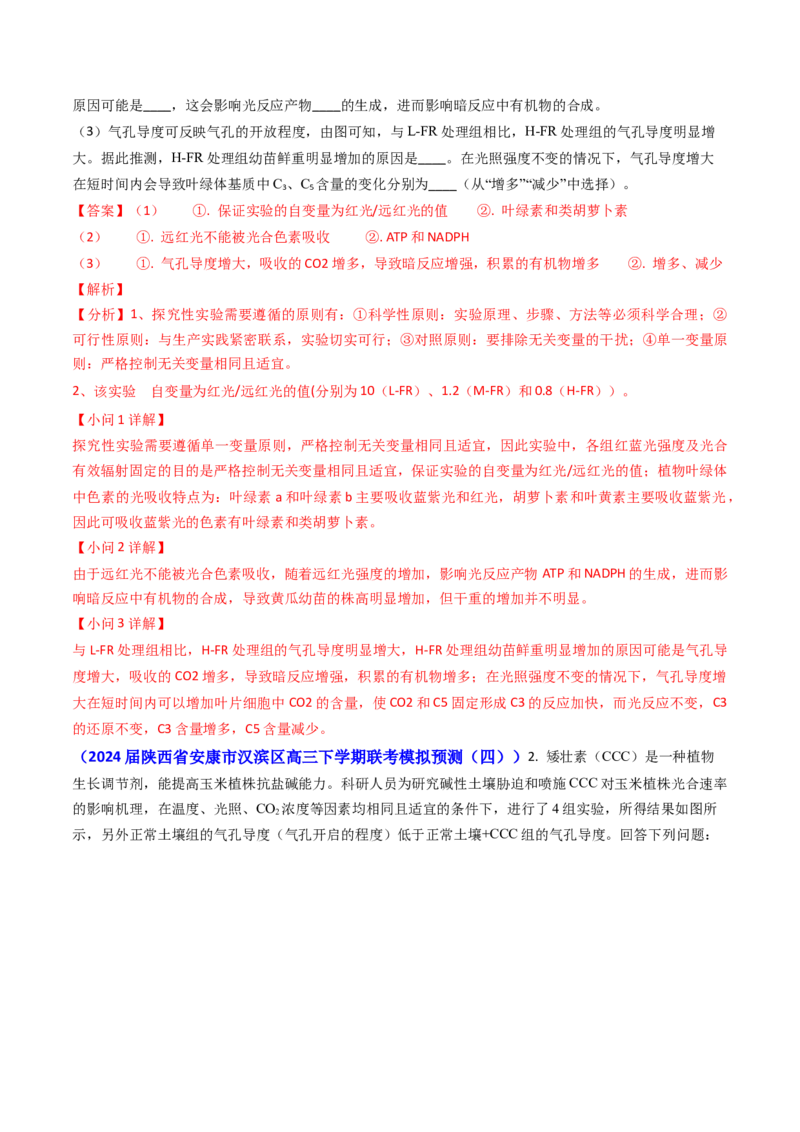 专题05光合作用与细胞呼吸-2024年高考真题和模拟题生物分类汇编（教师卷）_近10年高考真题汇编（必刷）_十年（2014-2024）高考生物真题分项汇编（全国通用）