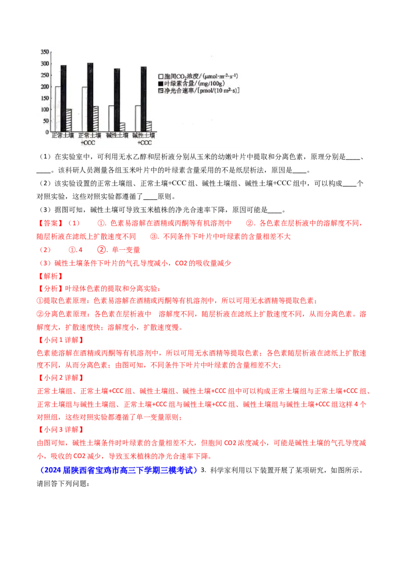 专题05光合作用与细胞呼吸-2024年高考真题和模拟题生物分类汇编（教师卷）_近10年高考真题汇编（必刷）_十年（2014-2024）高考生物真题分项汇编（全国通用）