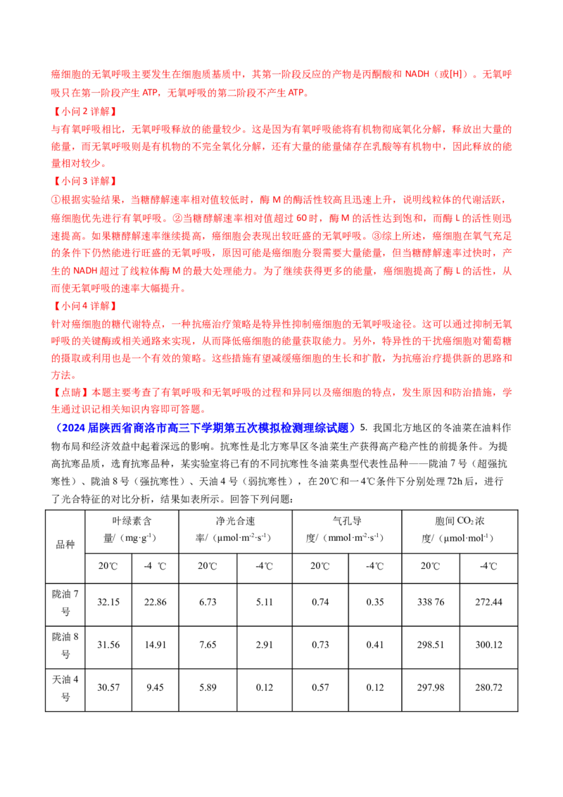 专题05光合作用与细胞呼吸-2024年高考真题和模拟题生物分类汇编（教师卷）_近10年高考真题汇编（必刷）_十年（2014-2024）高考生物真题分项汇编（全国通用）