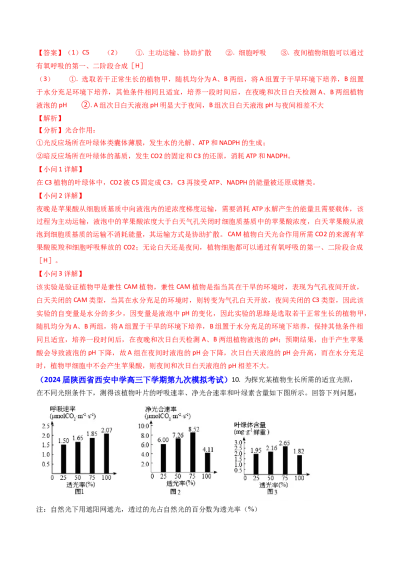 专题05光合作用与细胞呼吸-2024年高考真题和模拟题生物分类汇编（教师卷）_近10年高考真题汇编（必刷）_十年（2014-2024）高考生物真题分项汇编（全国通用）