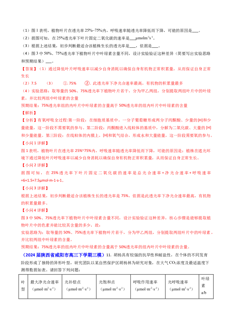 专题05光合作用与细胞呼吸-2024年高考真题和模拟题生物分类汇编（教师卷）_近10年高考真题汇编（必刷）_十年（2014-2024）高考生物真题分项汇编（全国通用）
