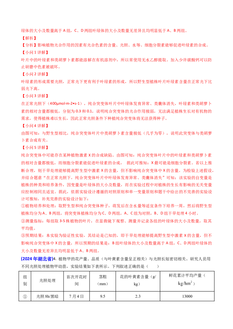 专题05光合作用与细胞呼吸-2024年高考真题和模拟题生物分类汇编（教师卷）_近10年高考真题汇编（必刷）_十年（2014-2024）高考生物真题分项汇编（全国通用）
