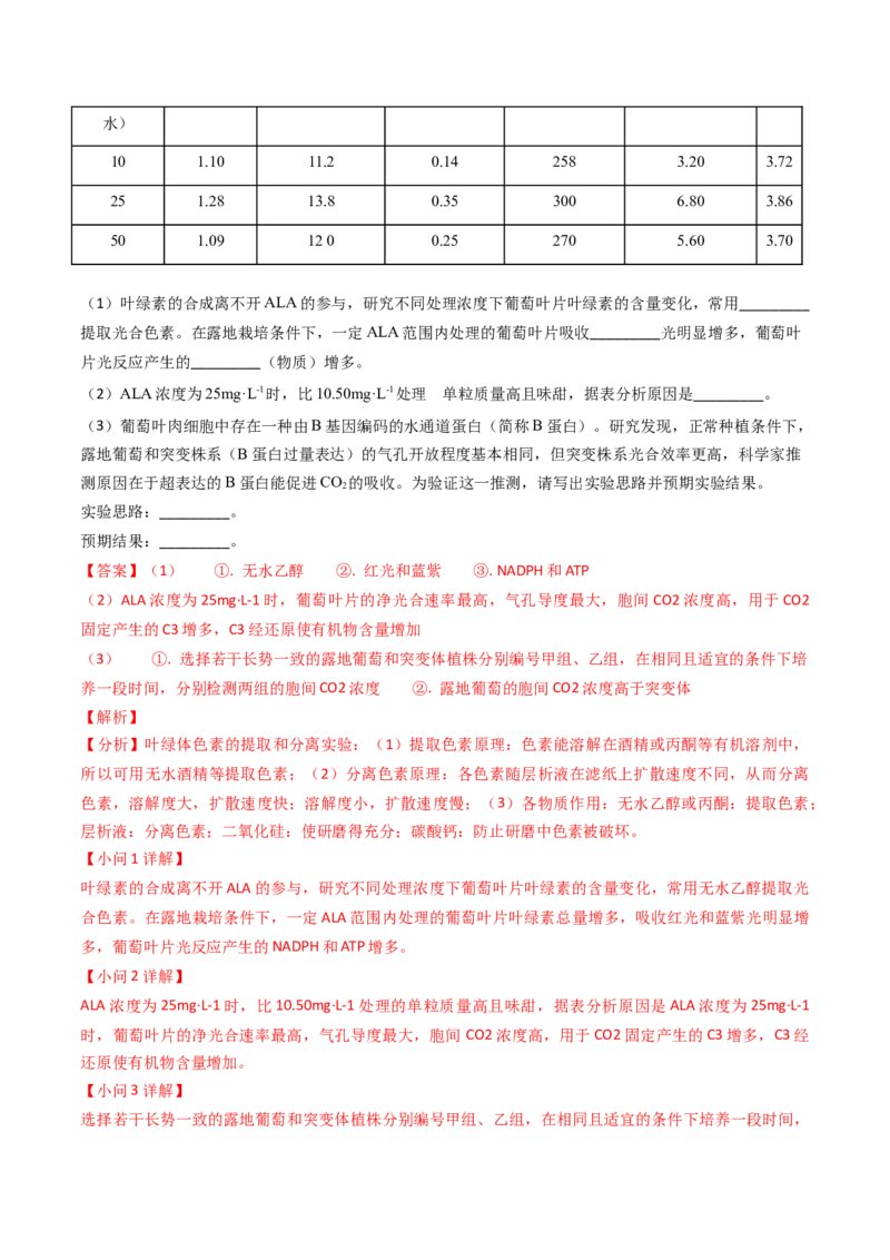 专题05光合作用与细胞呼吸-2024年高考真题和模拟题生物分类汇编（教师卷）_近10年高考真题汇编（必刷）_十年（2014-2024）高考生物真题分项汇编（全国通用）