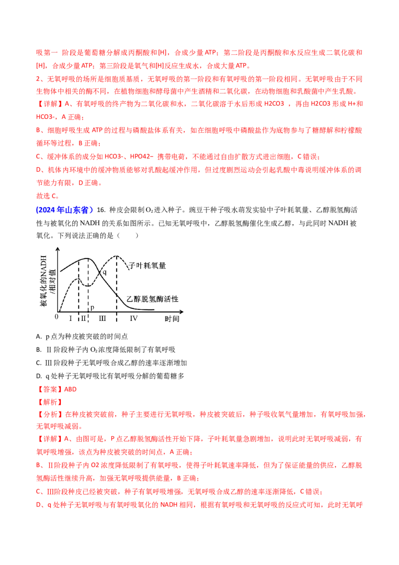 专题05光合作用与细胞呼吸-2024年高考真题和模拟题生物分类汇编（教师卷）_近10年高考真题汇编（必刷）_十年（2014-2024）高考生物真题分项汇编（全国通用）