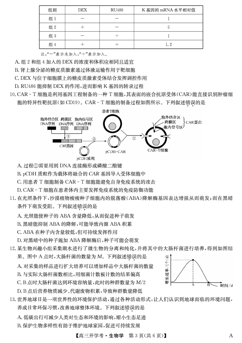 生物（A）-安徽省九师联盟2026届高三9月开学联考_2025年9月_250914安徽省九师联盟2026届高三9月开学联考（全科）
