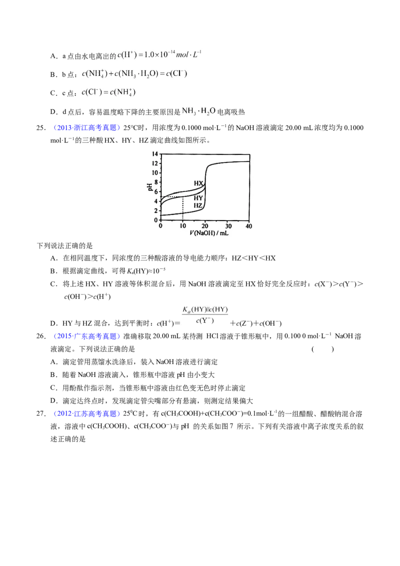 专题60酸碱中和滴定及曲线（原卷卷）_近10年高考真题汇编（必刷）_十年（2014-2024）高考化学真题分项汇编（全国通用）_十年（2014-2023）高考化学真题分项汇编（全国通用）