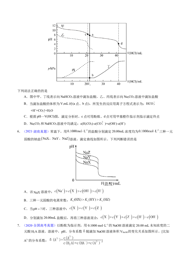 专题60酸碱中和滴定及曲线（原卷卷）_近10年高考真题汇编（必刷）_十年（2014-2024）高考化学真题分项汇编（全国通用）_十年（2014-2023）高考化学真题分项汇编（全国通用）