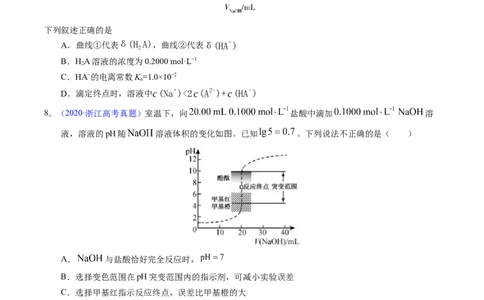 专题60酸碱中和滴定及曲线（原卷卷）_近10年高考真题汇编（必刷）_十年（2014-2024）高考化学真题分项汇编（全国通用）_十年（2014-2023）高考化学真题分项汇编（全国通用）