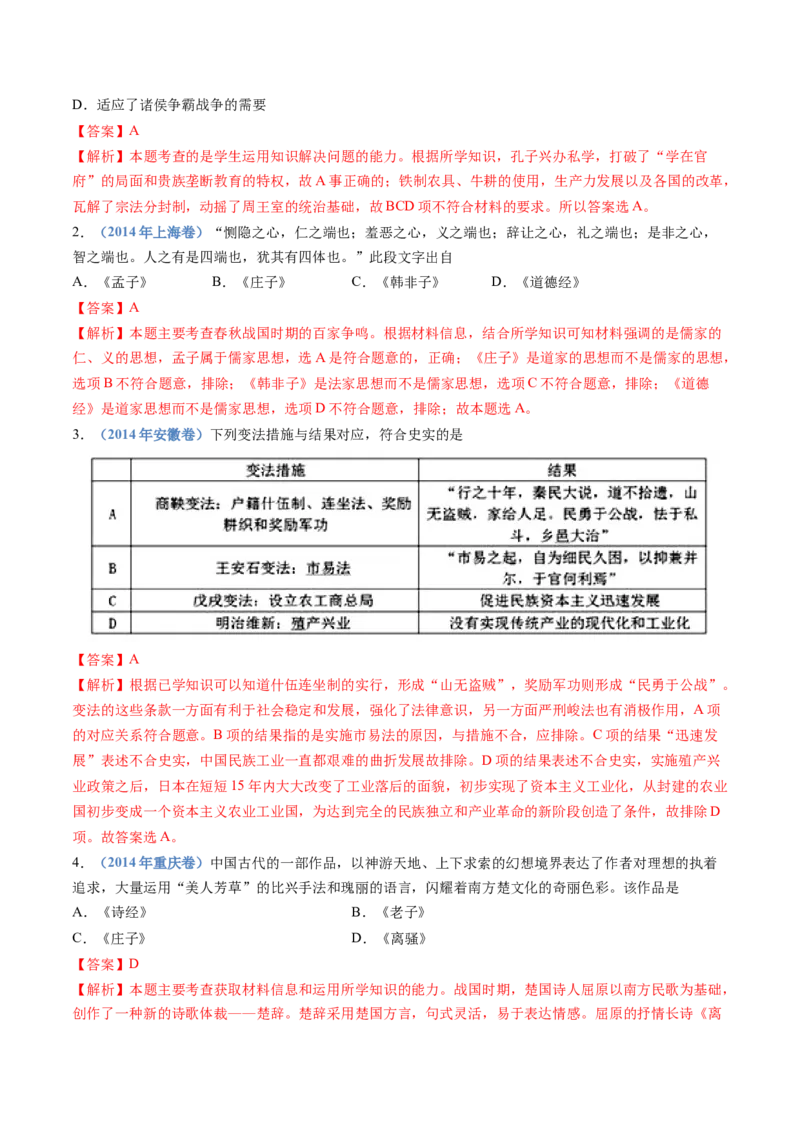 专题01从中华文明起源到秦汉统一多民族封建国家的建立与巩固（解析卷）_近10年高考真题汇编（必刷）_十年（2014-2024）高考历史真题分项汇编（全国通用）