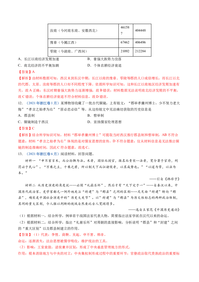 专题01从中华文明起源到秦汉统一多民族封建国家的建立与巩固（解析卷）_近10年高考真题汇编（必刷）_十年（2014-2024）高考历史真题分项汇编（全国通用）