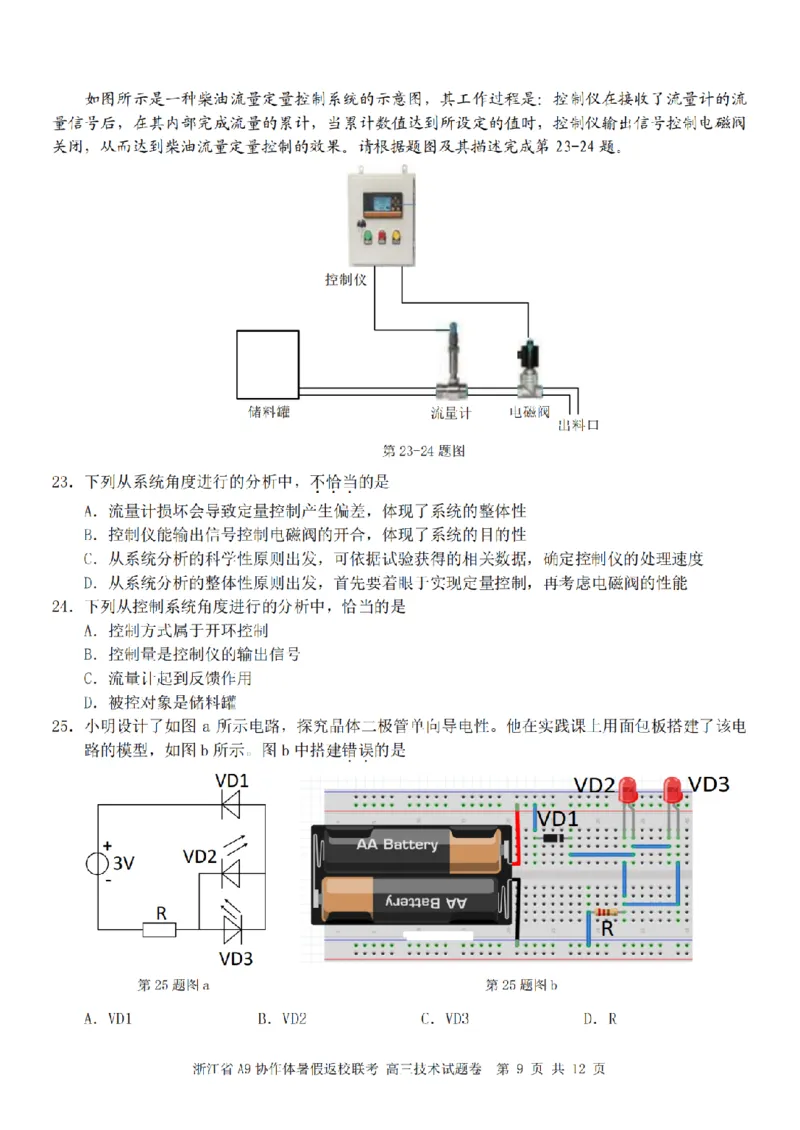 浙江省A9协作体暑假返校联考技术_2025年8月_250828浙江省A9协作体暑假返校联考（全科）