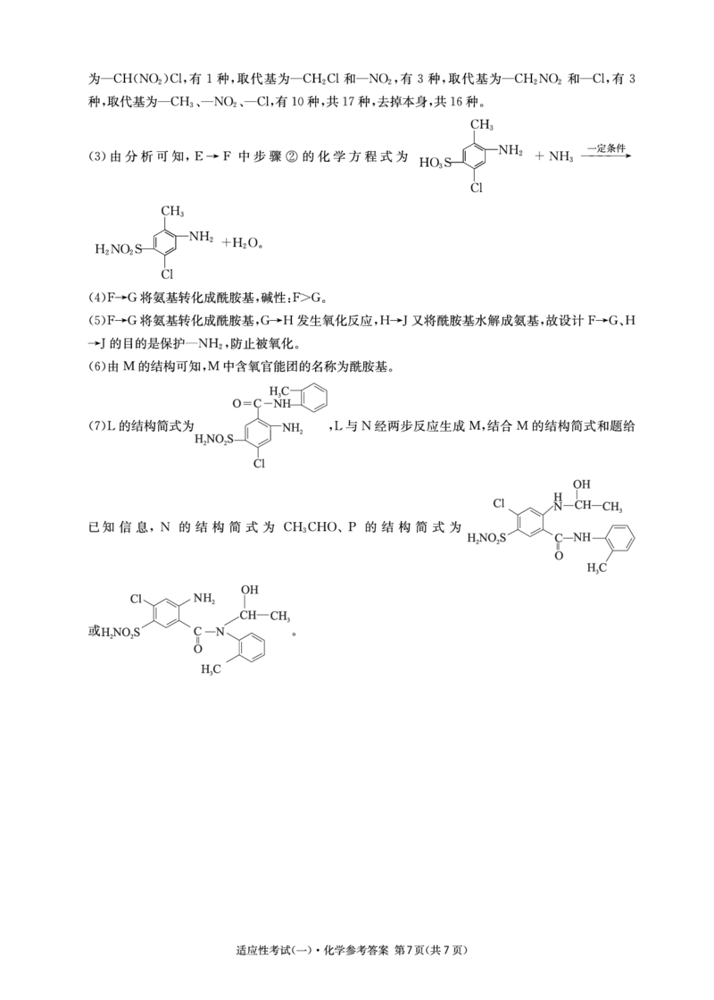 成都石室中学2024-2025学年度下期高2025届适应性考试（一)化学答案_2025年5月_250523四川省成都石室中学2024-2025学年度下期高2025届适应性考试（一）（全科）
